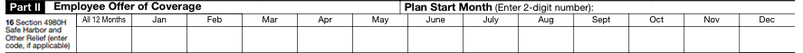 Line 16 Codes of Form 1095-C